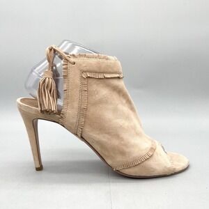 Aquazzura Womens 39.5 9.5 Colorado Sandals Shoes Beige Suede Tassel Heels Bootie